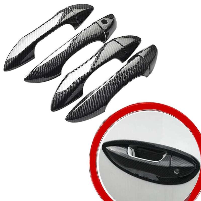 for 2014-2018 Carbon Fiber Rear View Mirror + 4 Outer Exterior Door Handle Cover Trim