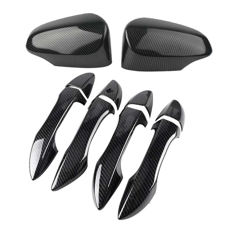 for 2014-2018 Carbon Fiber Rear View Mirror + 4 Outer Exterior Door Handle Cover Trim