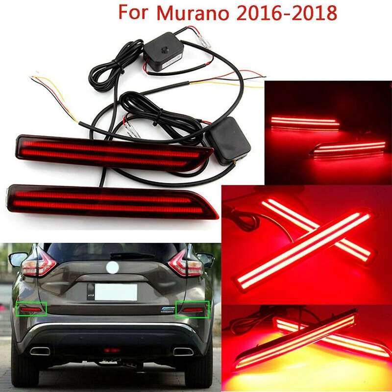 for 2015-2018 LED Rear Bumper Reflector Brake Light Fog Light Lamp with Turn Signal