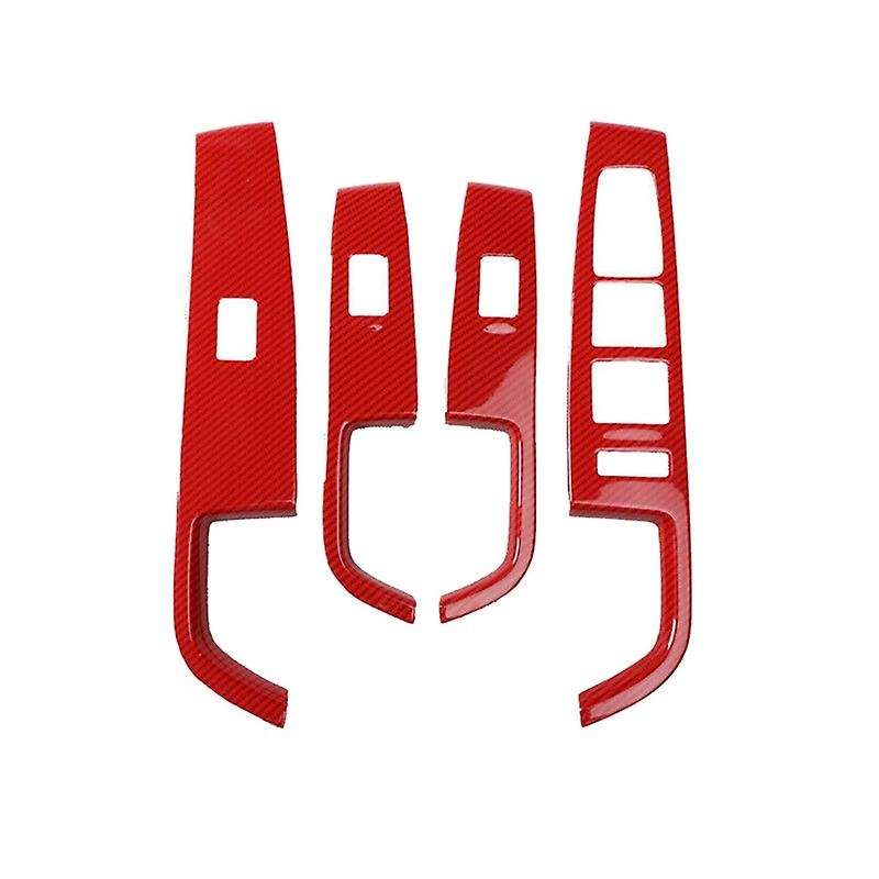 for 2015-2019 Red Carbon Fiber Window Lift Switch Button Panel Cover Interior Door Armrest Trim