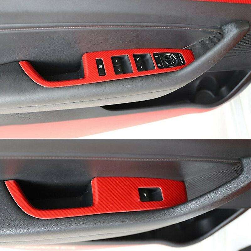 for 2015-2019 Red Carbon Fiber Window Lift Switch Button Panel Cover Interior Door Armrest Trim