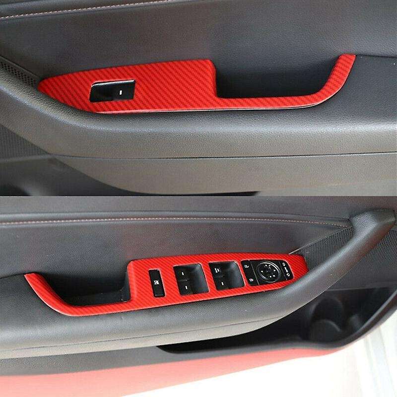 for 2015-2019 Red Carbon Fiber Window Lift Switch Button Panel Cover Interior Door Armrest Trim