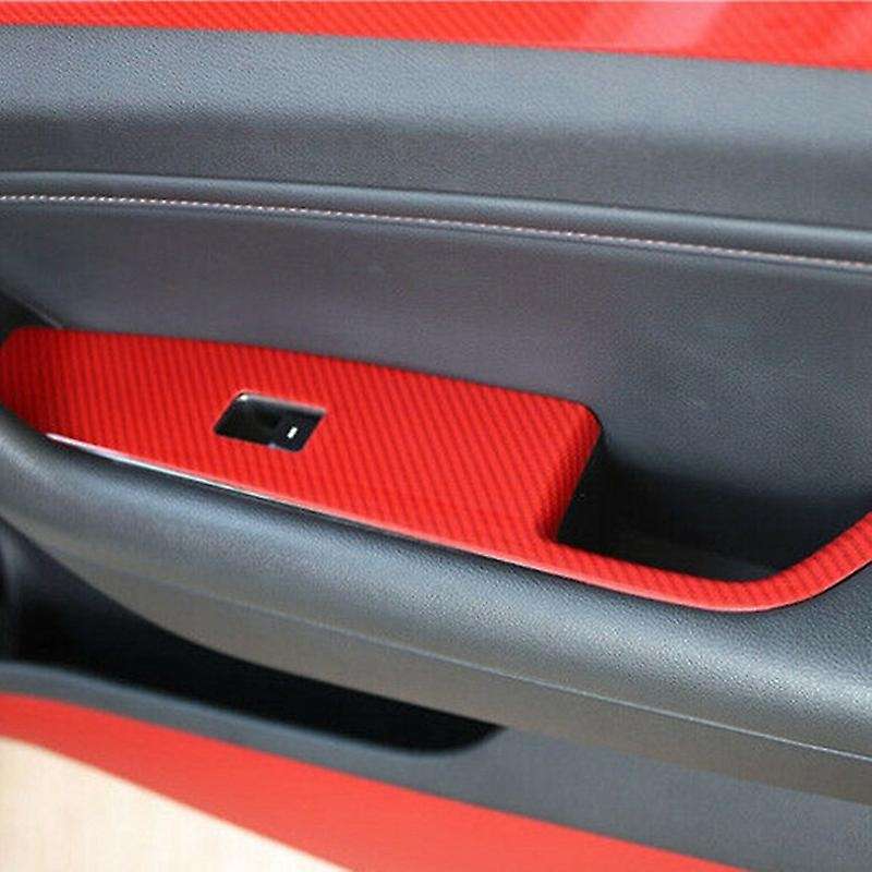 for 2015-2019 Red Carbon Fiber Window Lift Switch Button Panel Cover Interior Door Armrest Trim