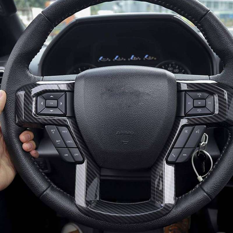 for 2015-2020 Car Carbon Fiber Steering Wheel Cover Trim Decorative Frame Accessories for F250 F350