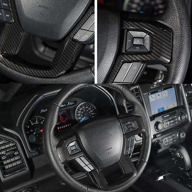 for 2015-2020 Car Carbon Fiber Steering Wheel Cover Trim Decorative Frame Accessories for F250 F350