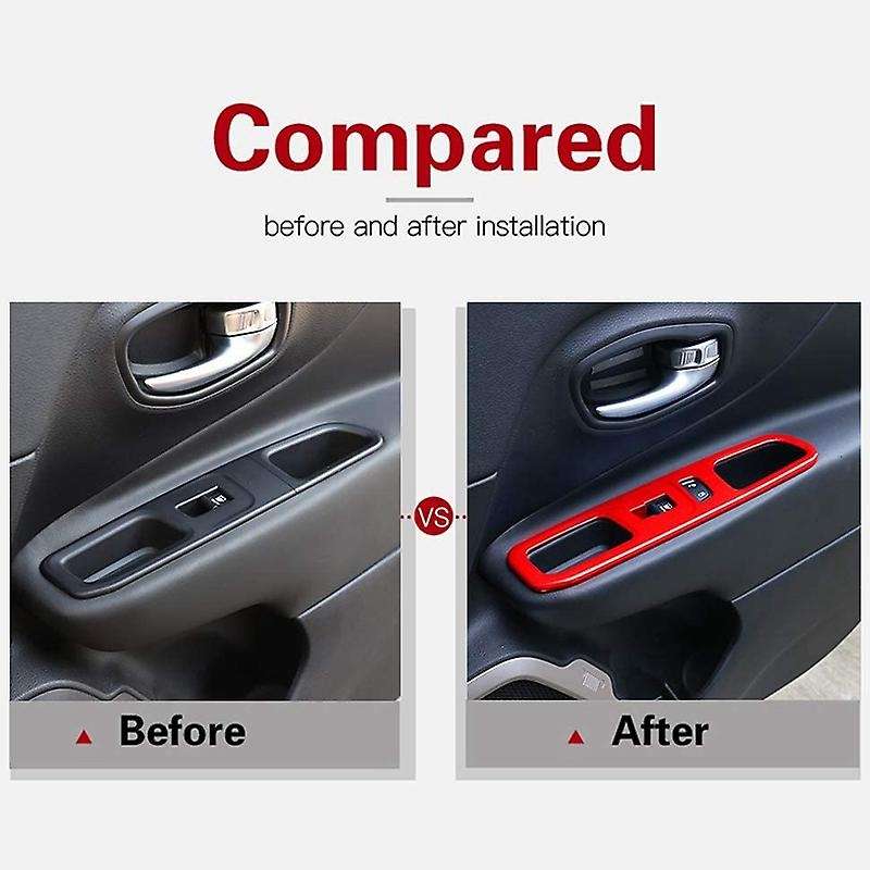 for 2015-2020 Window Lift Switch Panel Trim Interior Accessories, ABS Red 4 Pcs