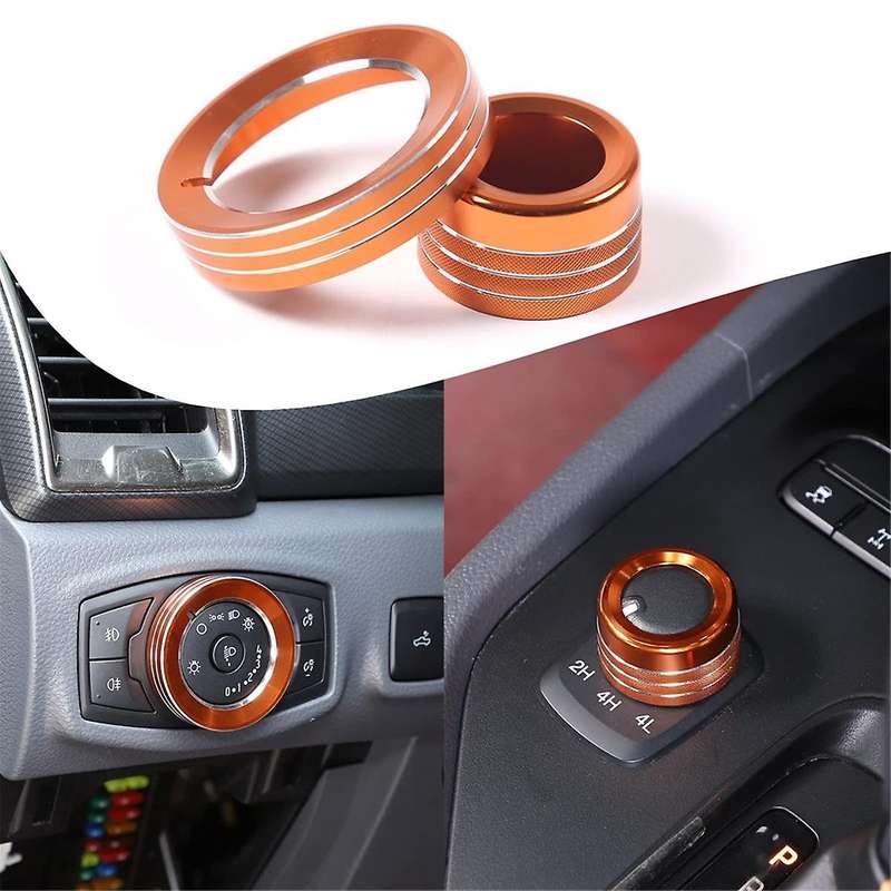 for 2015-2021 Headlight Switch/4WD Knob Ring Cover Trim Decoration Accessories Aluminum Alloy (Orang