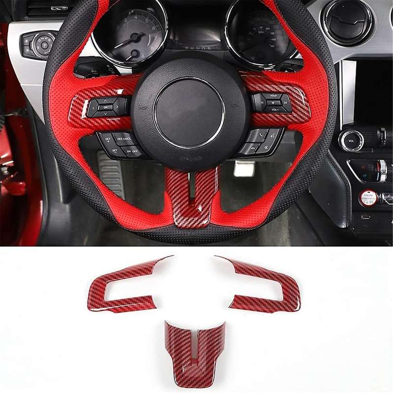 for 2015-2021 Red Carbon Fiber Steering Wheel Button Panel Cover Trim Decorative Frame Sticker Acces