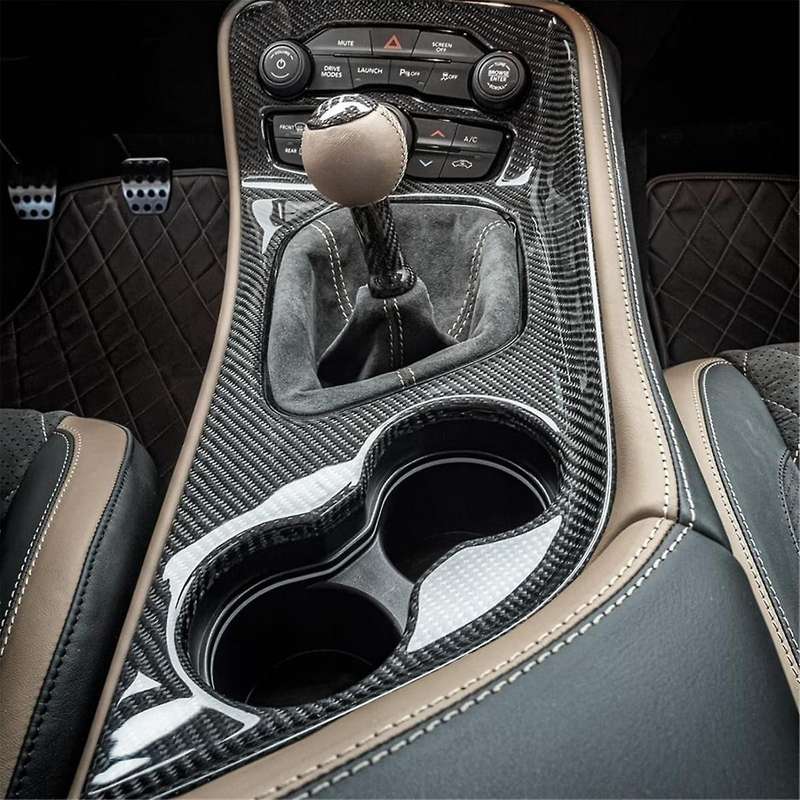 for 2015-2023 Real Carbon Fiber Center Console Gear Shift Panel Water Cup Holder Cover Trim