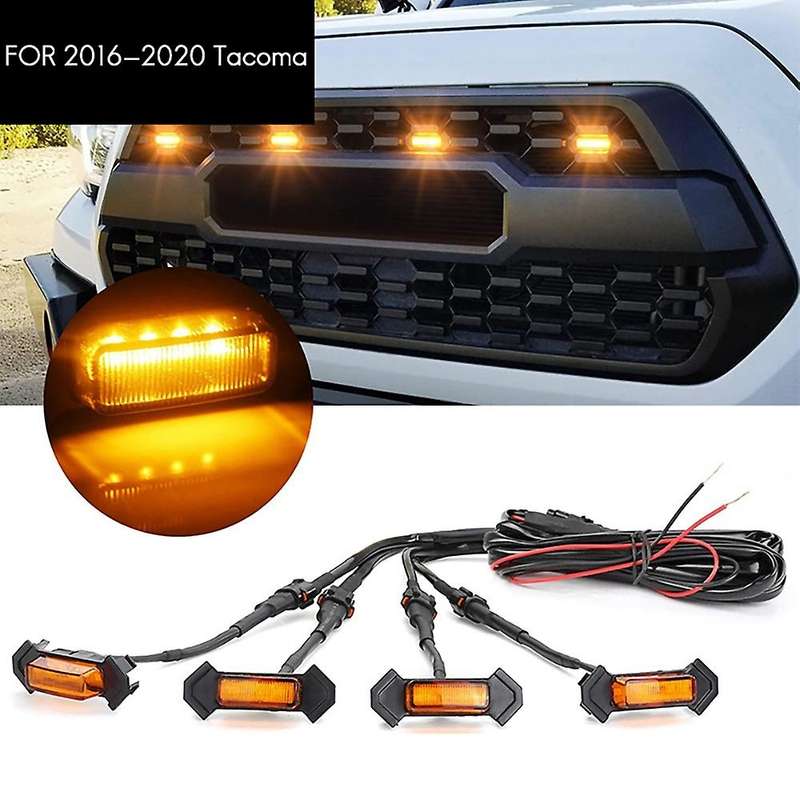 for 2016 -2020 Front Grille Lighting LED Grille Lights Kit 4 PCS(Amber Shell Yellow Light)
