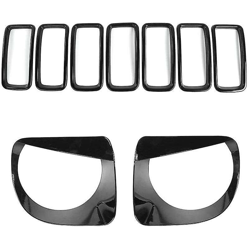for 2019 2020 Front Grille Inserts Headlight Bezels Covers Kit, ABS Black 9 Pcs