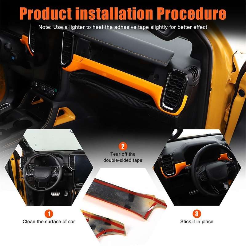 for 2023 2024 LHD Car Center Console Dashboard Trim Cover Interior Accessories Orange