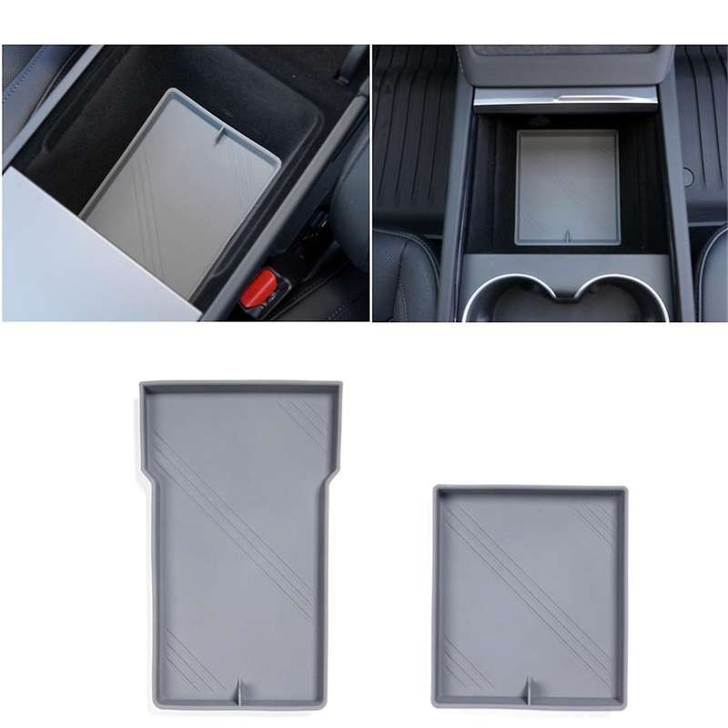 for 2024 Center Console Organizer Tray Pad Silicone Armrest Storage Box Lower Bottom Mat ,grey