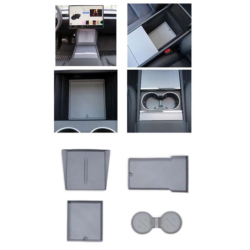 for 2024 Center Console Organizer+armrest Storage+cup Holder Insert+wireless Charging Mat ,gray