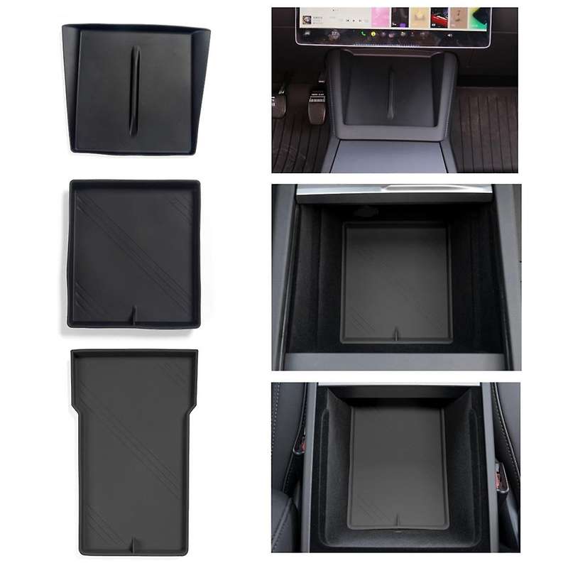 for 2024 Center Console Organizer+armrest Storage Bottom+wireless Charging Mat ,silicone Black