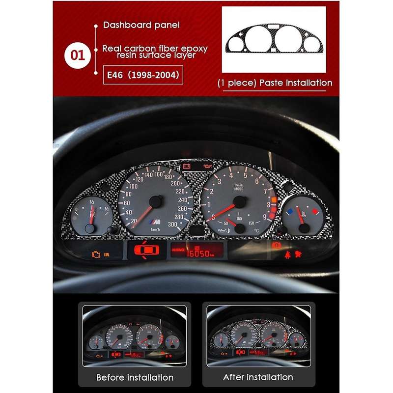 for 3 E46 M3 1998-2005 Carbon Fiber Internal Instrument Panel Decorative Frame Dashboard Cover Stick