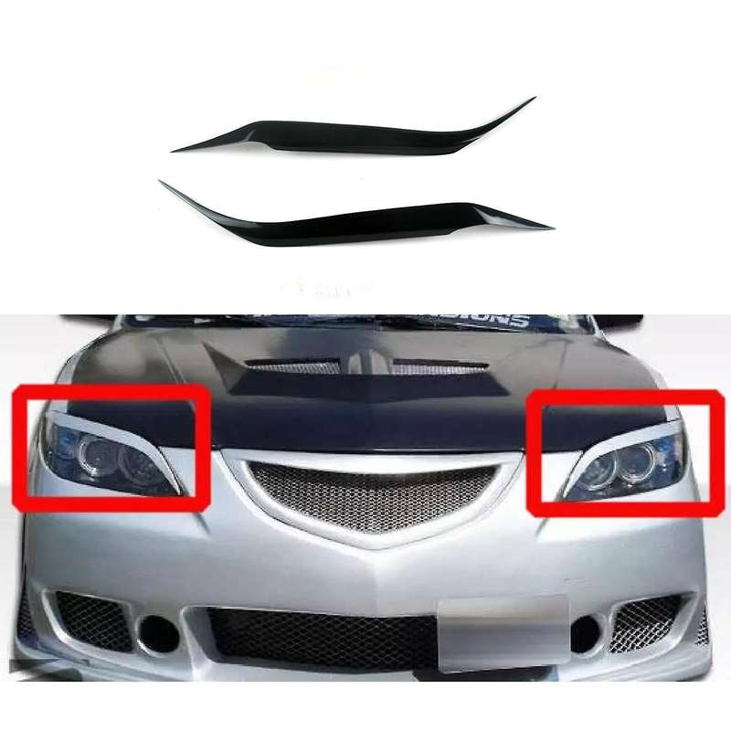 for 3 Sedan 2004-2009 Glossy Black Car Sticker Front Headlights Eyebrow Eyelid Trim Cover