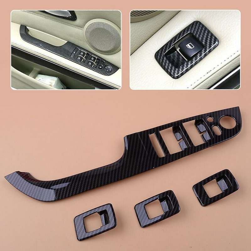 for 3 Series E90 Carbon Fiber Button Panel Switch Button Frame Armrest Cover Sticker Trim