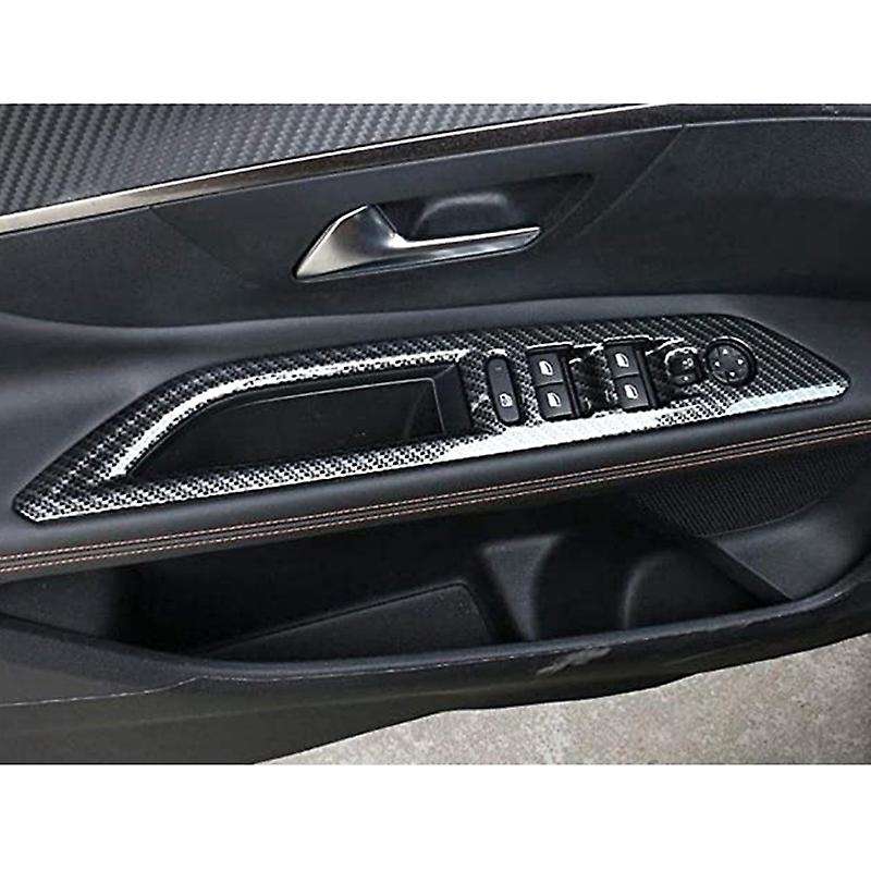 for 3008 GT 2017-2020 Carbon Fiber Window Lift Switch Button Cover Trims Door Armrest Panel Frame