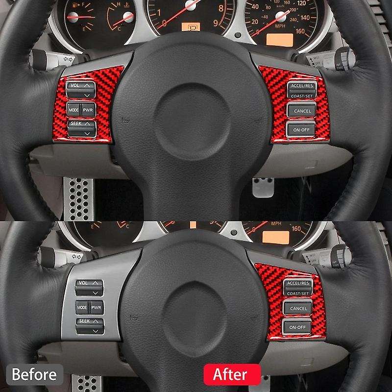 for 350Z 2006-2009 Carbon Fiber Steering Wheel Button Panel Cover Sticker Red