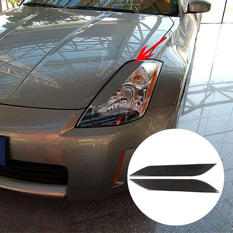 for 350Z Z33 Fairlady 2003-2009 Headlight Eyebrows Eye Lid Cover Trim, Carbon Fiber Headlight Eyelid