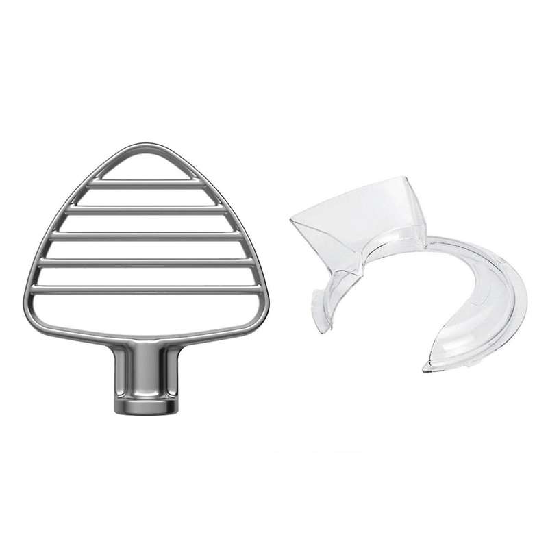 for 4.5-5QT Tilt Head Stand Mixer Pastry Beater & Secure Fit Pouring Shield Attachment Stainless Fla