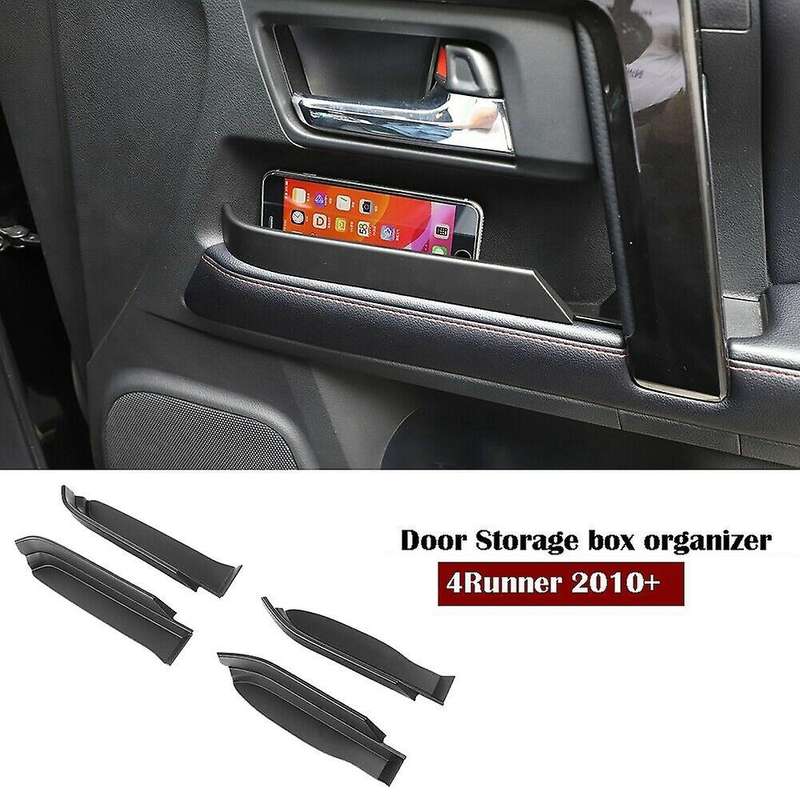 for 4Runner Side Door Storage Box Glove Organizer Tray for 2010-2020 4Runner, ABS Black 4Pcs