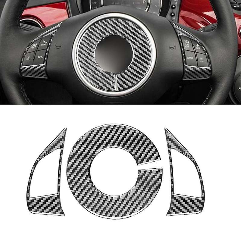 for 500 2012-2015 Soft Carbon Fiber Car Steering Wheel Cover Frame Trim Sticker Interior Accessorie