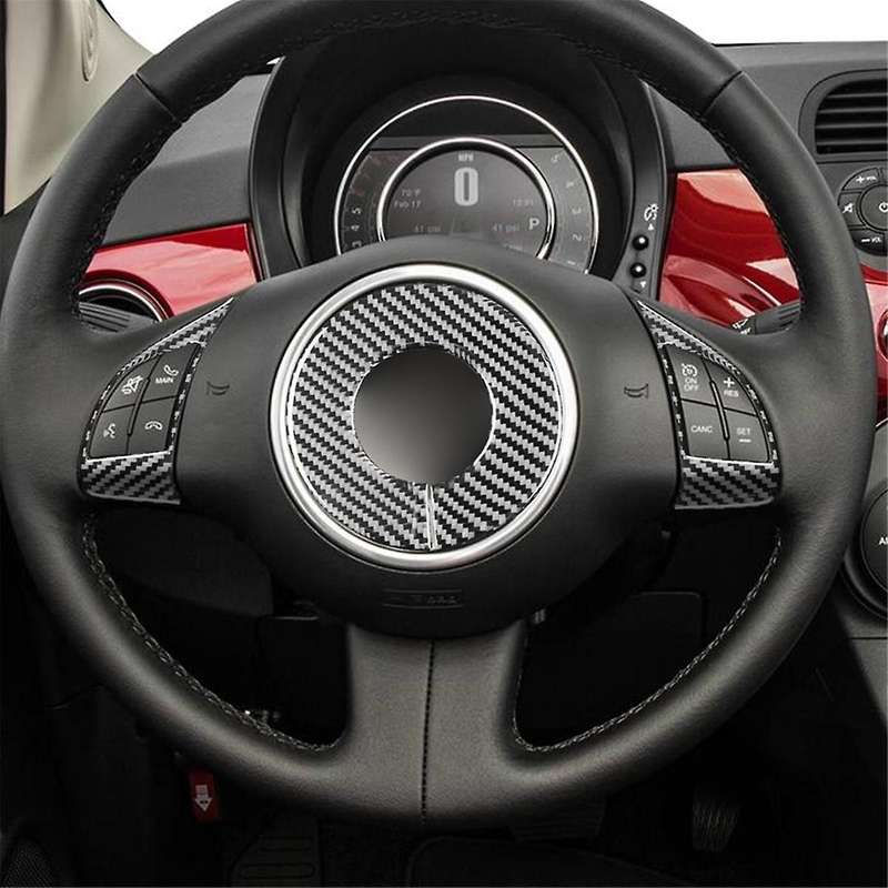 for 500 2012-2015 Soft Carbon Fiber Car Steering Wheel Cover Frame Trim Sticker Interior Accessorie