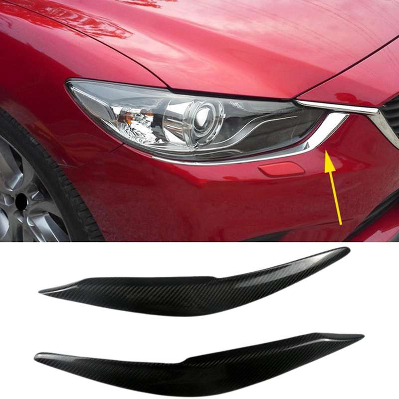 for 6 Atenza 2017-2019 Carbon Fiber Headlights Eyebrow Lamp Eyelid Cover Sticker Trim Refitting