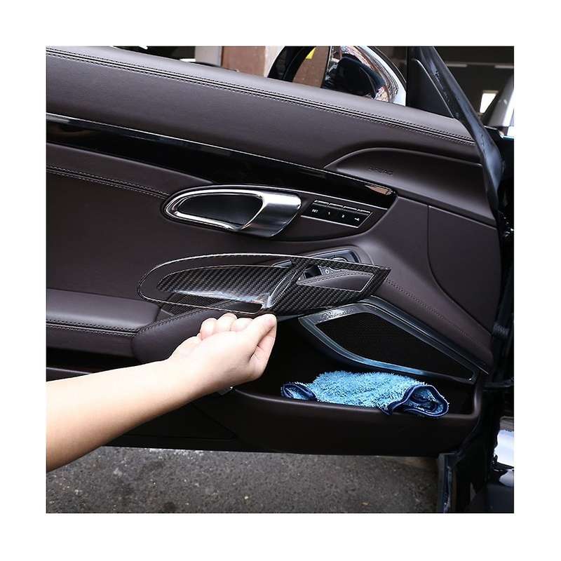 for 718 2012-2018 Dry Carbon Fiber Inner Door Handle Bowl Cover Trim Sticker Decoration Car Accessor