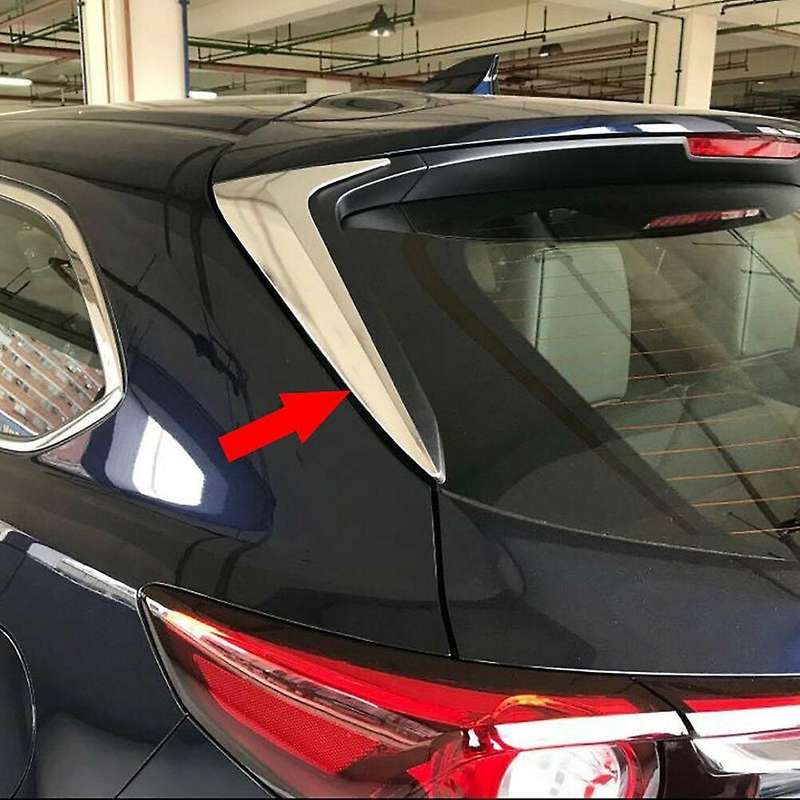 for -9 2016-2021 Chrome Rear Spoiler Wing Side Beveled Triple-cornered Window Cover Trim