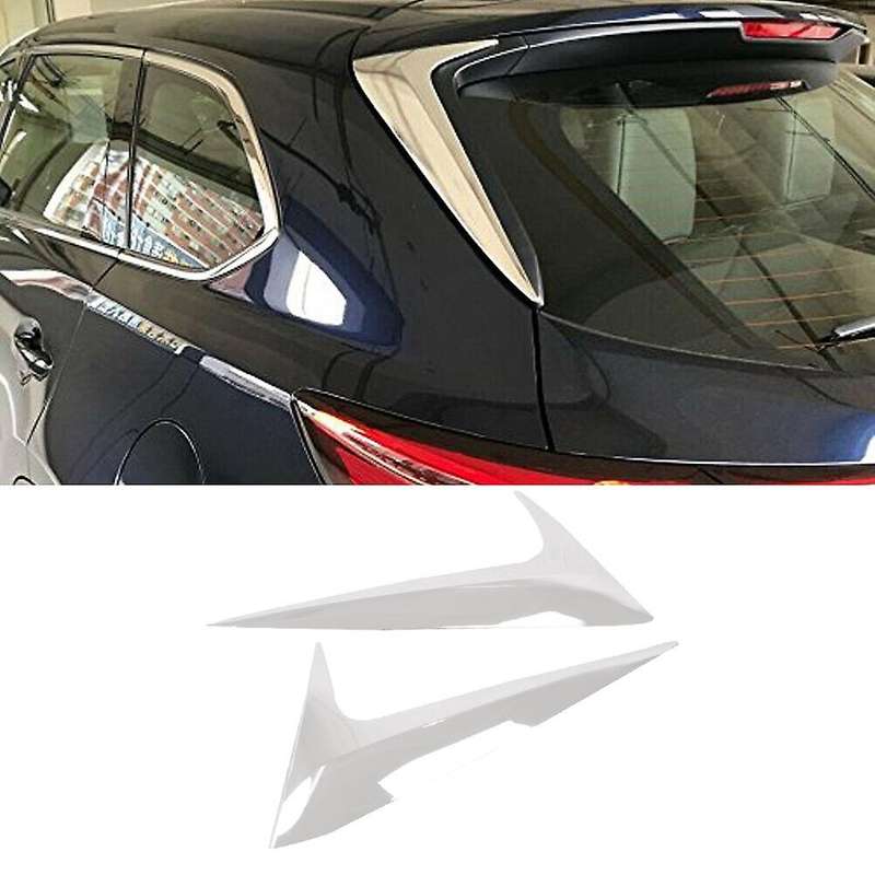 for -9 2016-2021 Chrome Rear Spoiler Wing Side Beveled Triple-cornered Window Cover Trim