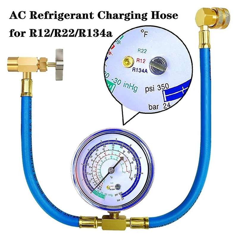for A/c Refrigerant System Refrigerator Freon Recharge Hose with Gauge Kit R134a R12 R22,with Bpv31