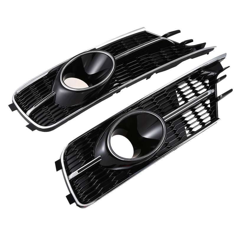for  A6 C7 2016-2017 Chromed Front Bumper Mesh Cover Grill & Fog Lamp Decor L+R