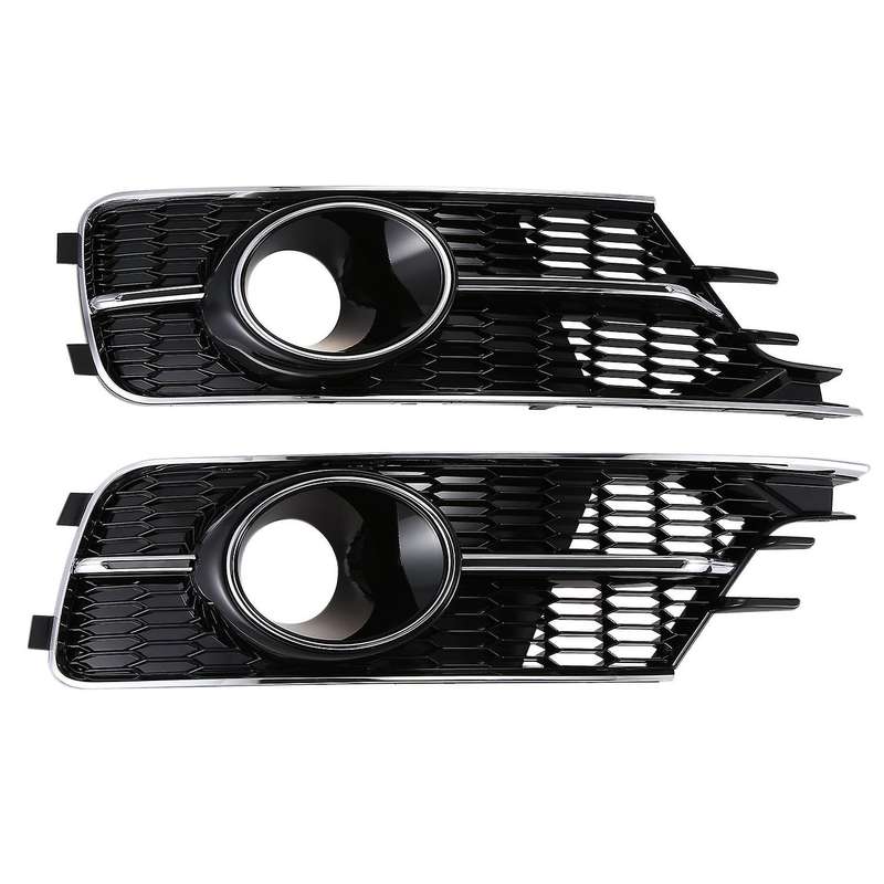 for  A6 C7 2016-2017 Chromed Front Bumper Mesh Cover Grill & Fog Lamp Decor L+R