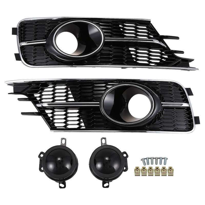 for  A6 C7 2016-2017 Chromed Front Bumper Mesh Cover Grill & Fog Lamp Decor L+R