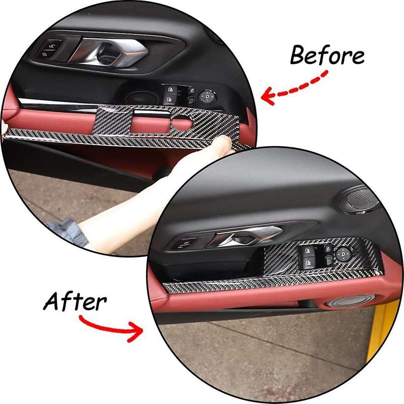 for A90 2019-2023 Soft Carbon Fiber Car Door Armrest Window Switch Panel Sticker Trim Accessories (