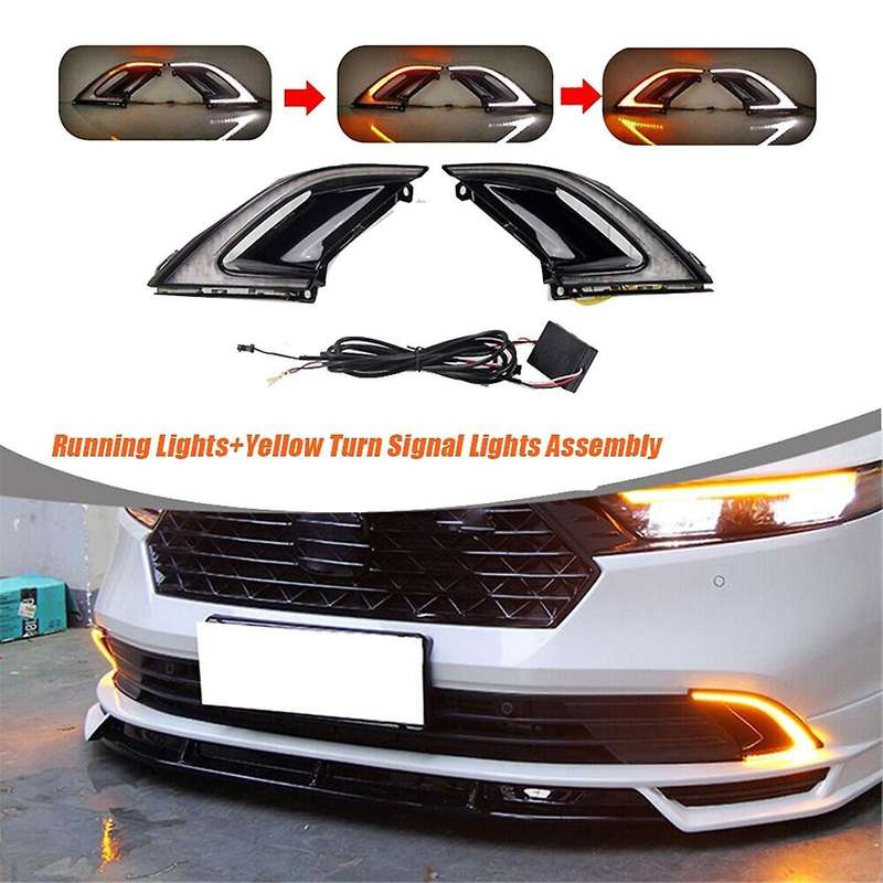for Accord 23-24 Front Bumper Fog Lamp Led White Daytime Running Lamp+yellow Turn Signal Lamp+blue N