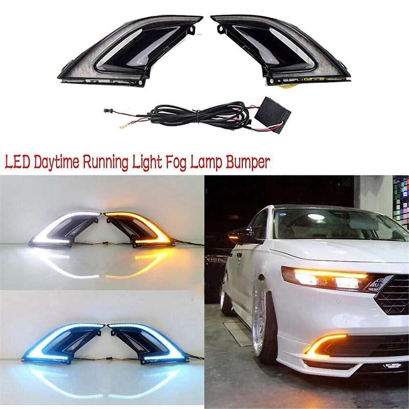 for Accord 23-24 Front Bumper Fog Lamp Led White Daytime Running Lamp+yellow Turn Signal Lamp+blue N