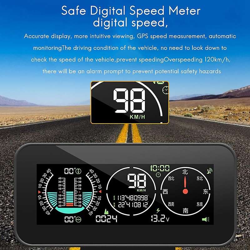 for All Cars M60 Car Gps Hud Speedometer Intelligent Inclinometer Off-road Speed Display Tilt Pitch