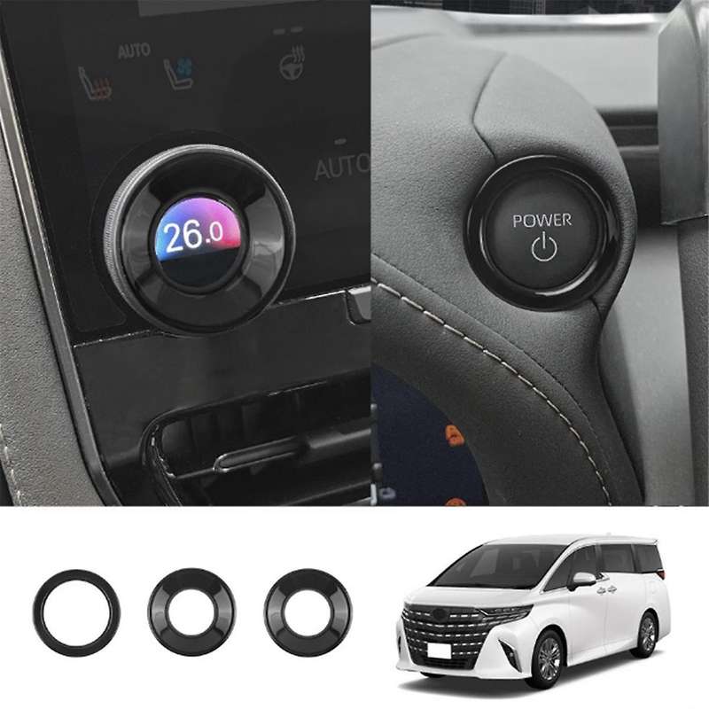 for ALPHARD 40 Series 2023+ Gloss Black Engine Start Stop Button Cover and Central Control Knob Trim