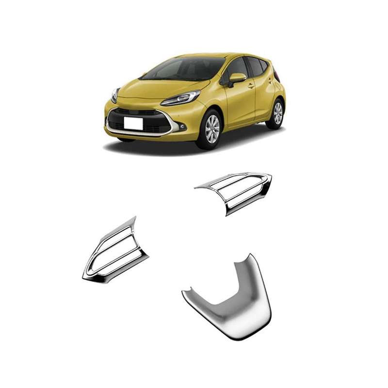 for Aqua/prius C 2020 2021 Car Abs Silver Interior Steering Wheel Cover Trim Moldings