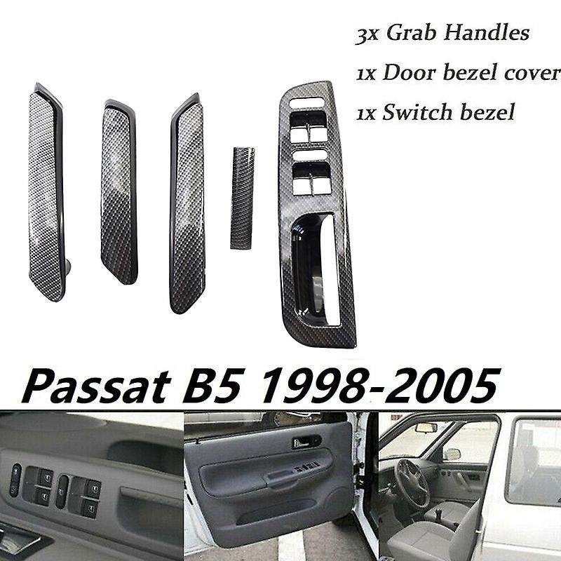 for B5 1998-2005 Carbon Fiber New Interior Door Handle Window Panel Trim 5Pcs