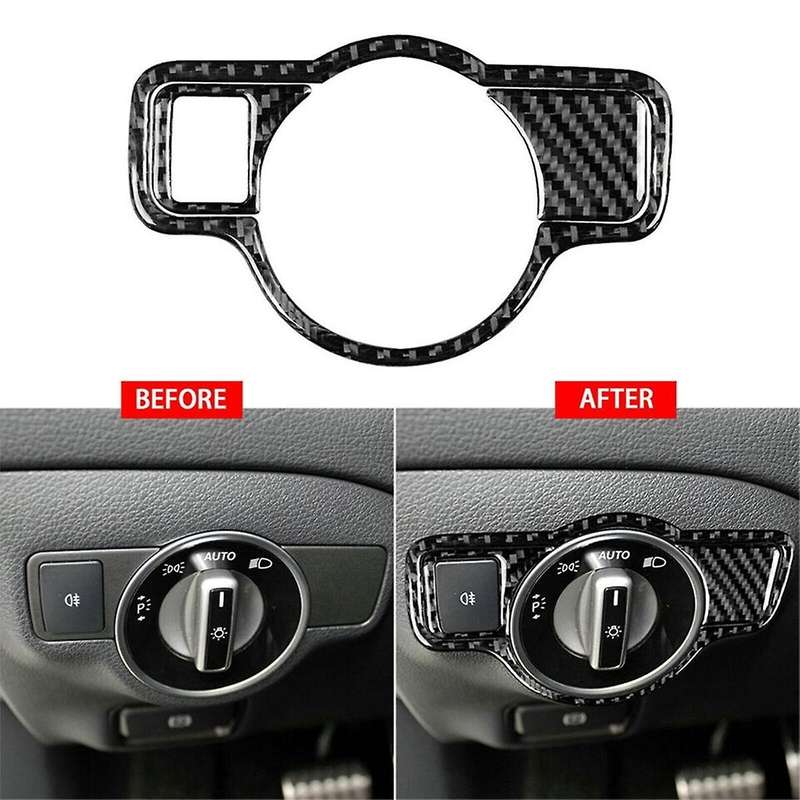 for C Class W204 Real Carbon Fiber Car Headlight Switch Decor Cover Trim