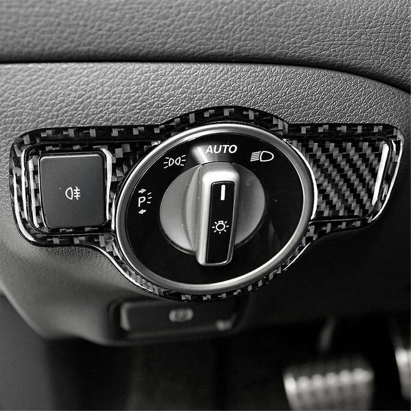 for C Class W204 Real Carbon Fiber Car Headlight Switch Decor Cover Trim