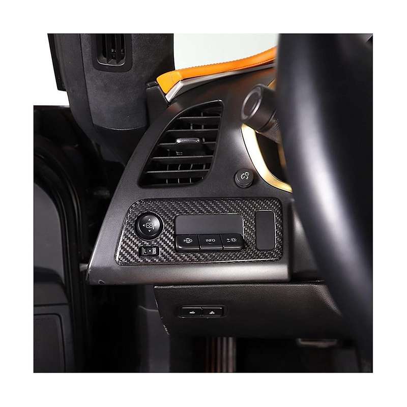 for C7 2014-2019 Dry Carbon Fiber Car Headlight Switch Convertible Button Frame Sticker Accessories