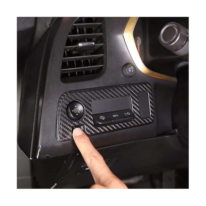 for C7 2014-2019 Dry Carbon Fiber Car Headlight Switch Convertible Button Frame Sticker Accessories