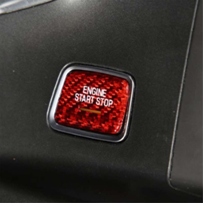 for C7 2014-2019 Real Carbon Fiber Car Start Trim Sticker Engine Start Stop Button Switch Trim Red