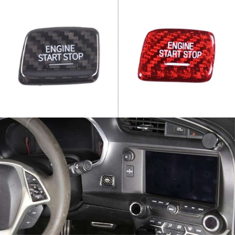 for C7 2014-2019 Real Carbon Fiber Car Start Trim Sticker Engine Start Stop Button Switch Trim Red